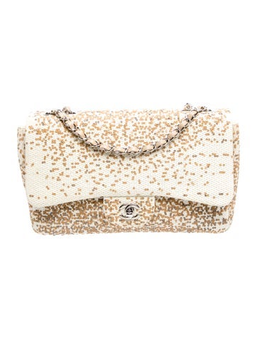 Jumbo Sequin Raffia Flap Bag