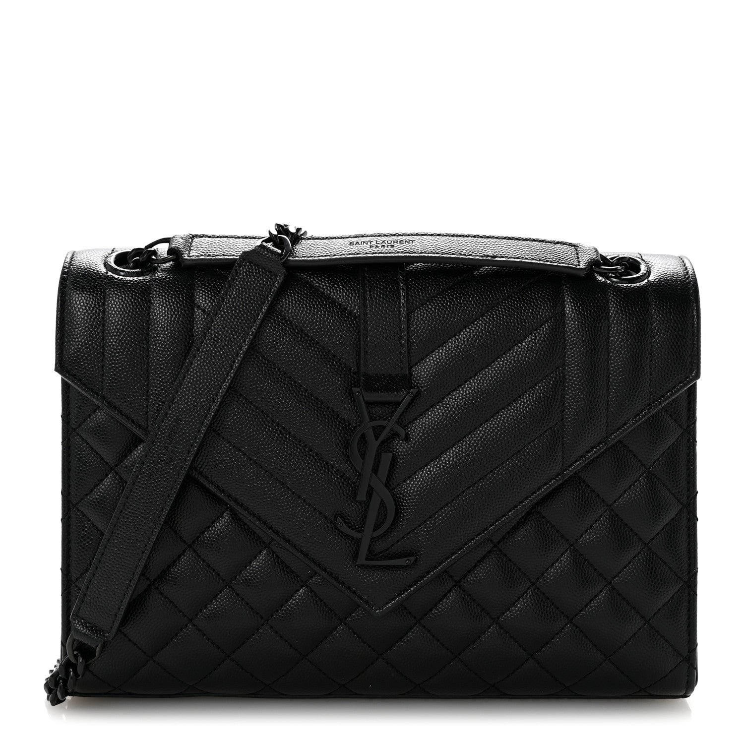 Saint Laurent Saint Laurent Grain De Poudre Textured Mixed Matelasse Triquilt Medium Monogram Monochrome Satchel Black