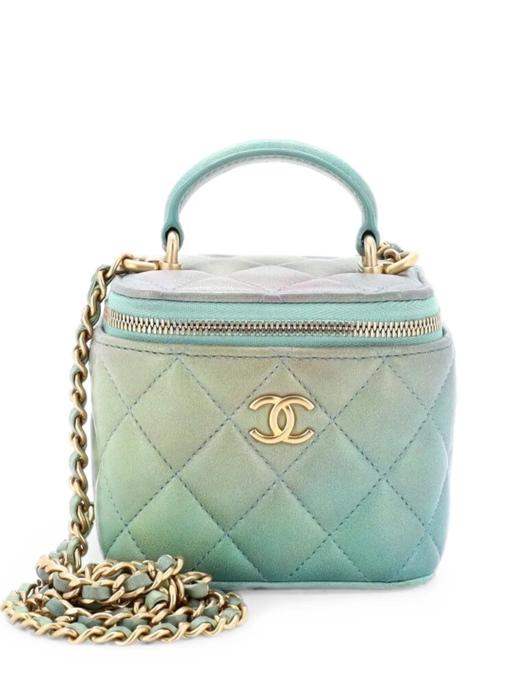 Classic Top Handle Vanity Case with Chain Quilted Ombre Lambskin Mini satchel