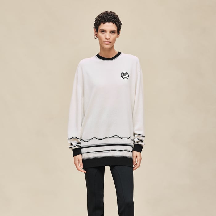 Blanc Nacre "Ex-libris" Long-sleeve Tunic Sweater