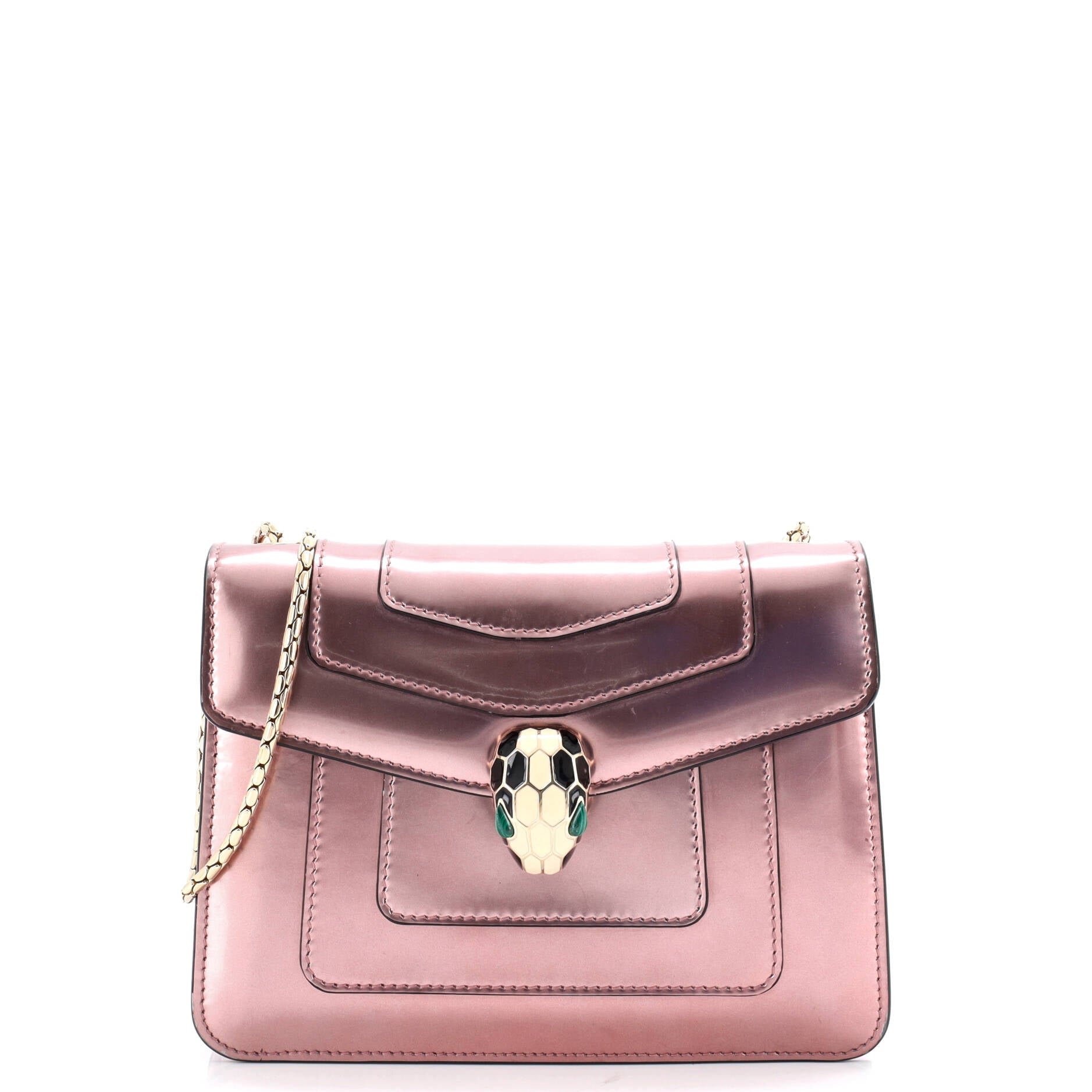 Bvlgari Serpenti Forever Square Shoulder Bag Metallic Leather Small