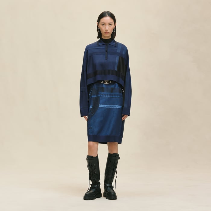Bleu Encre "Dressage Tressage" Long-sleeve Twillaine Sweater Dress