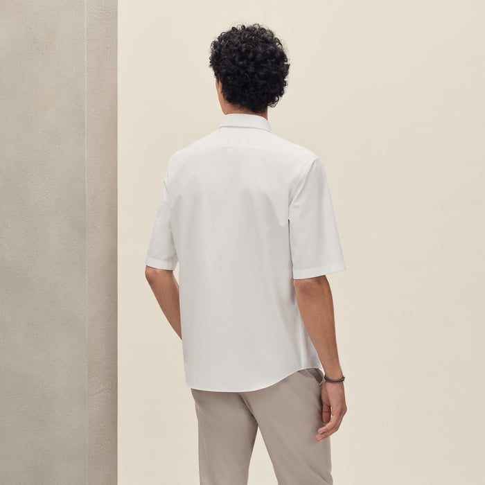Blanc Short-sleeve Straight Cut Shirt With Leather Detail