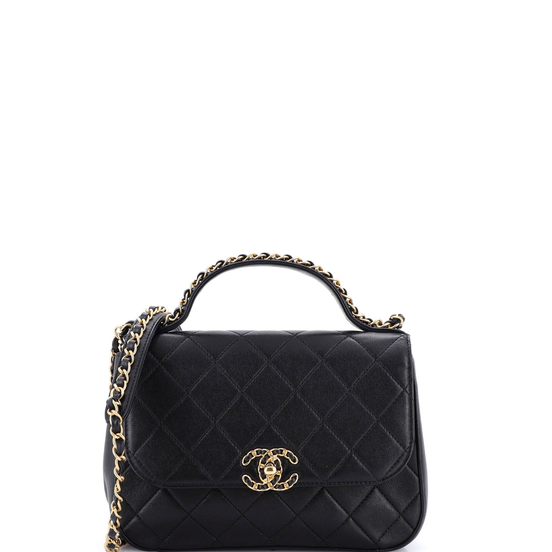 Chain Infinity Top Handle Bag Quilted Calfskin Mini
