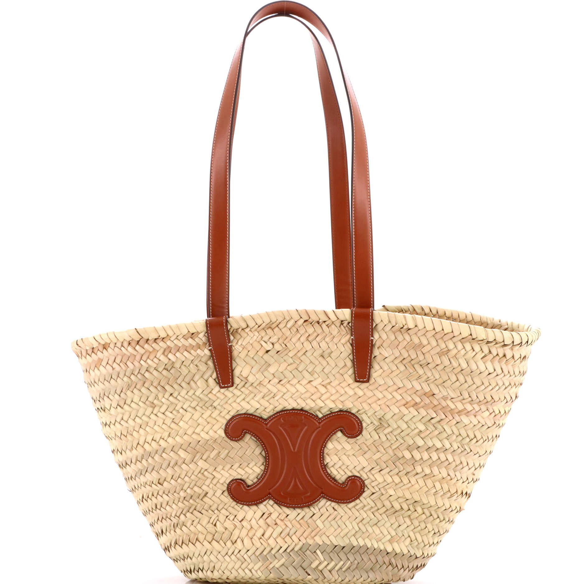 Celine Triomphe Basket Shoulder Bag Raffia with Leather Medium