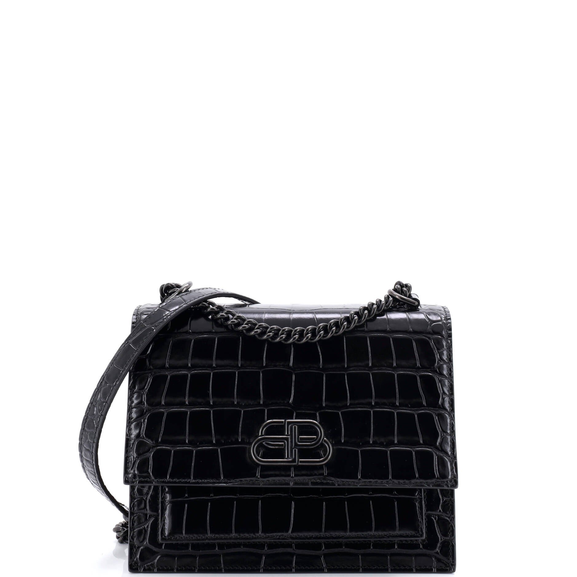 Balenciaga Sharp Shoulder Bag Crocodile Embossed Leather Small