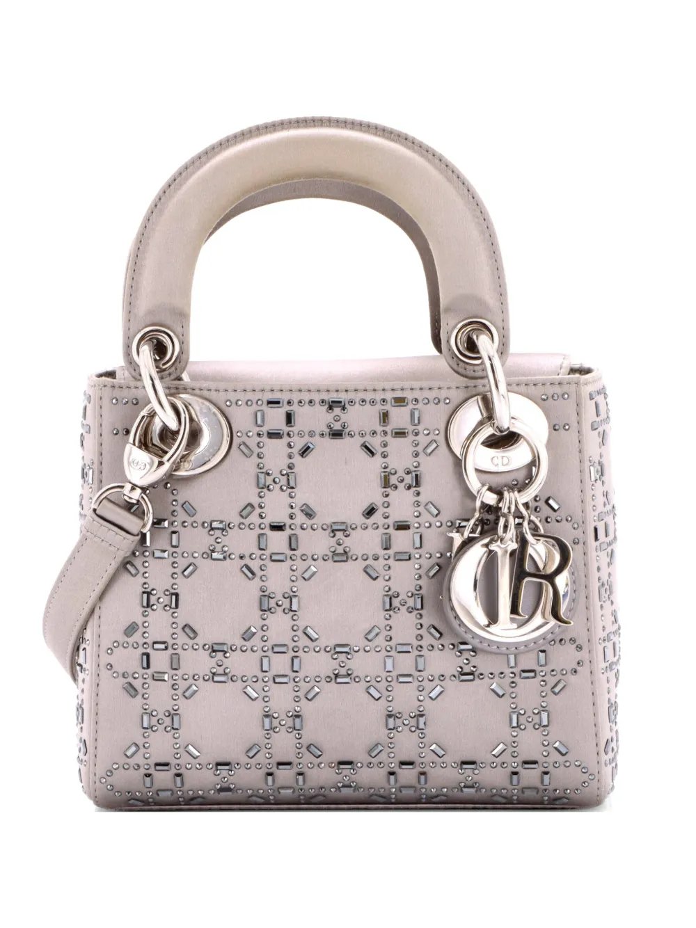 Lady Dior Bag Crystal Embellished Cannage Quilt Satin Mini satchel