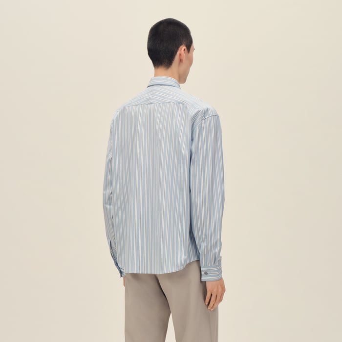 Bleu Ciel "Rayures Fond Colore" Boxy Fit Shirt With Louis Collar