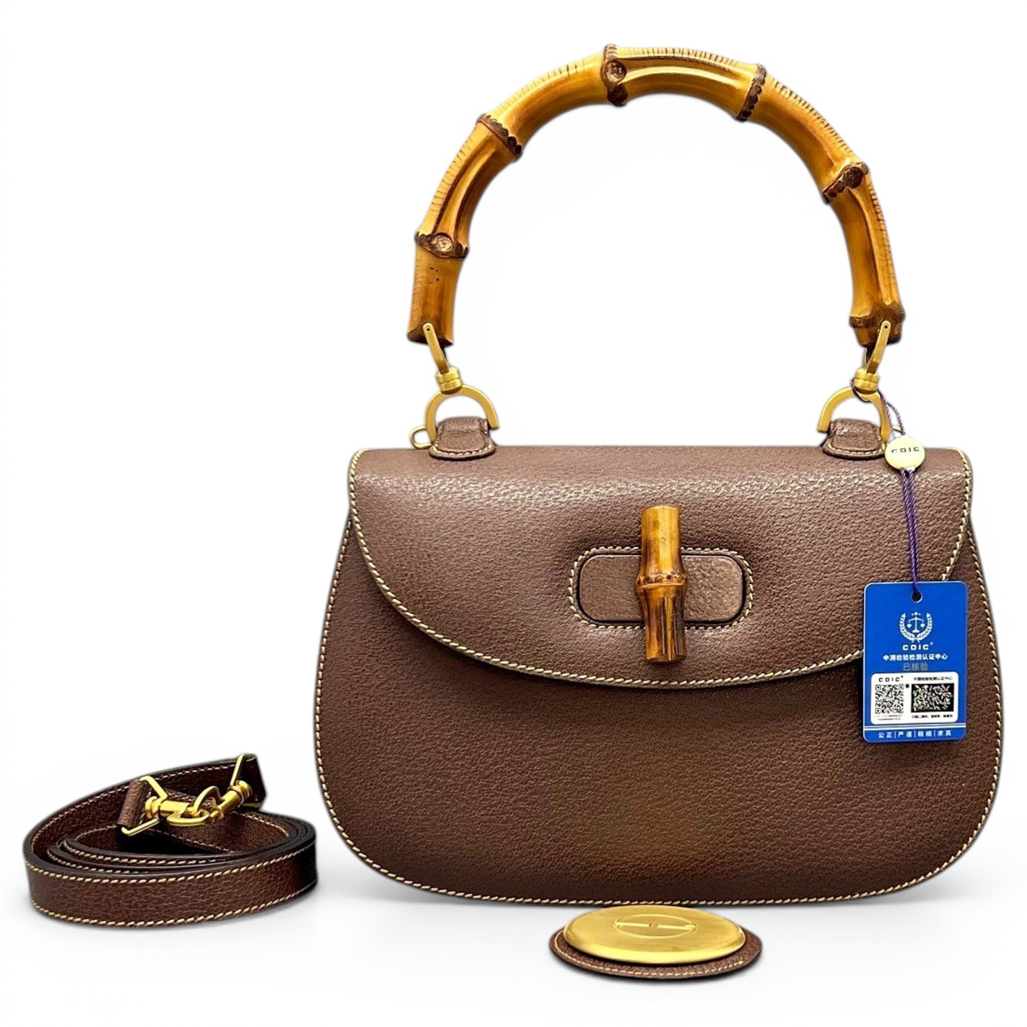 Convertible Bamboo Top Handle leather handbag