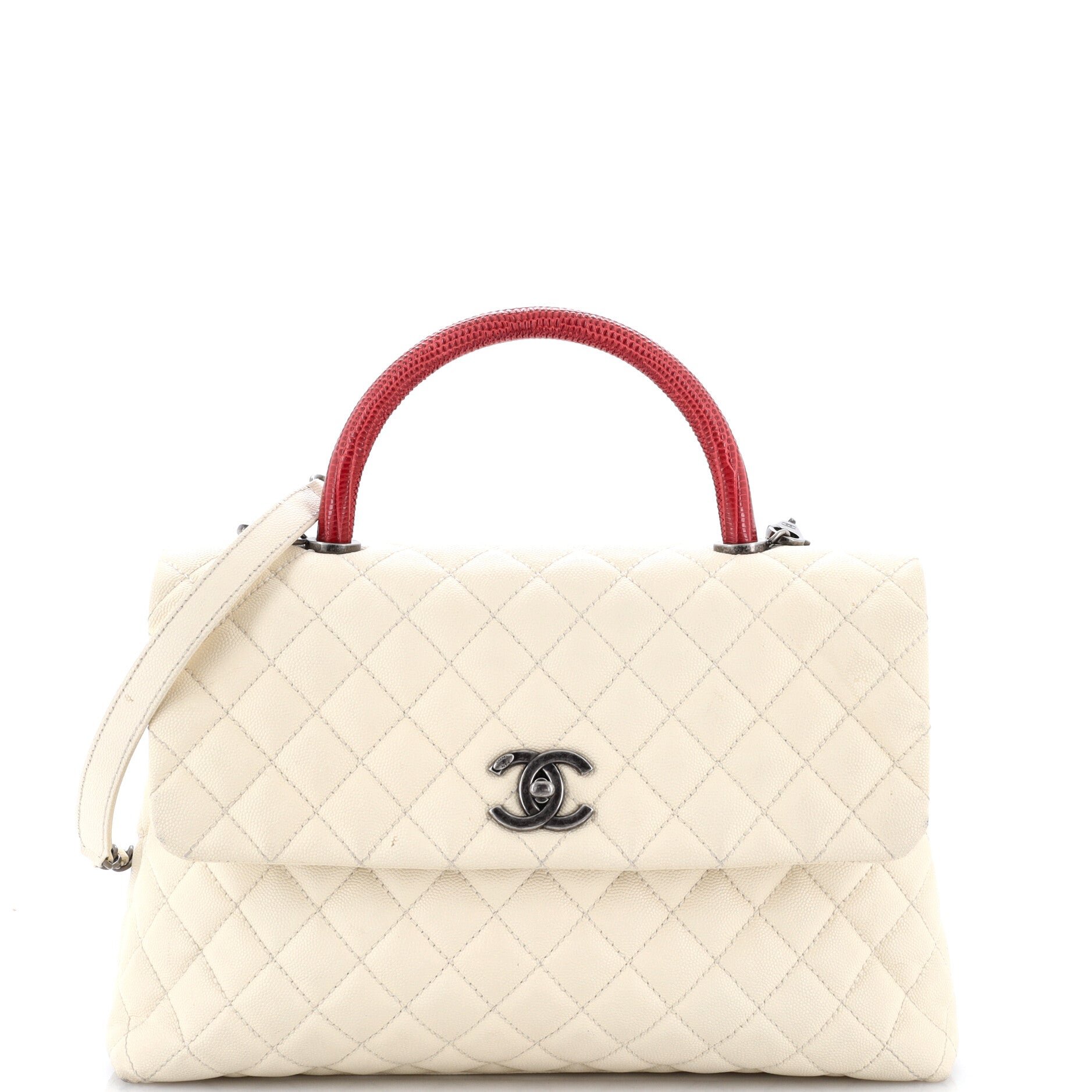 Coco Top Handle Bag Quilted Caviar with Lizard Medium