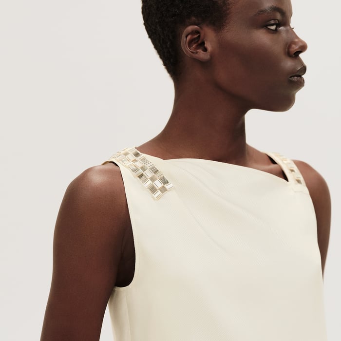 Blanc Sel Draped Embroidered Long Dress