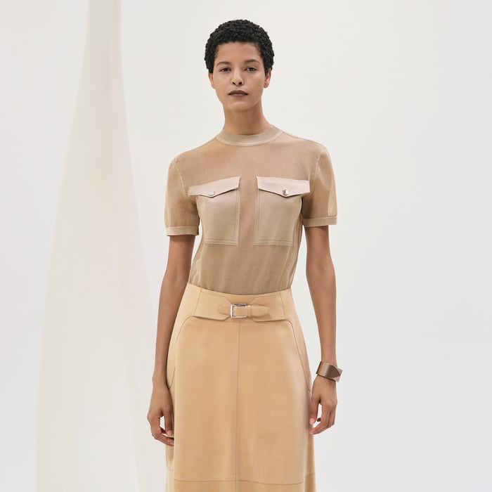 Beige Kraft Short-sleeve Body With Pockets