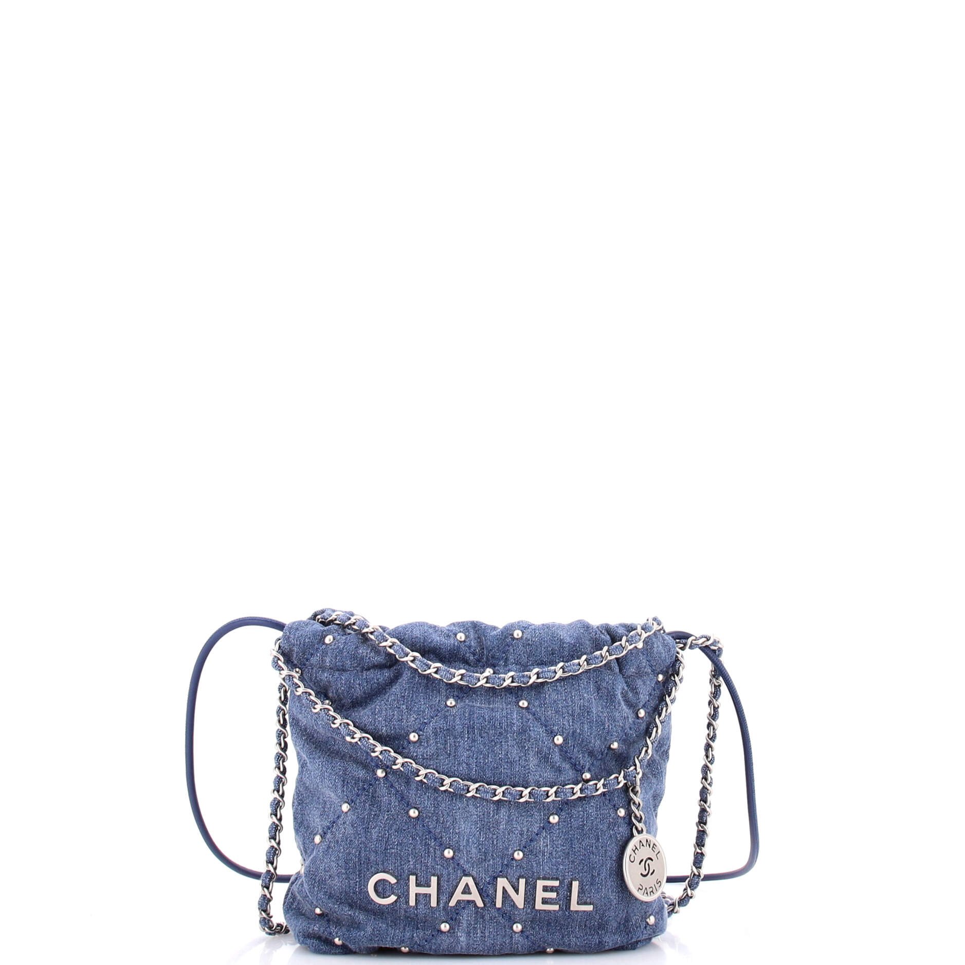 22 Chain Hobo Quilted Studded Denim Mini
