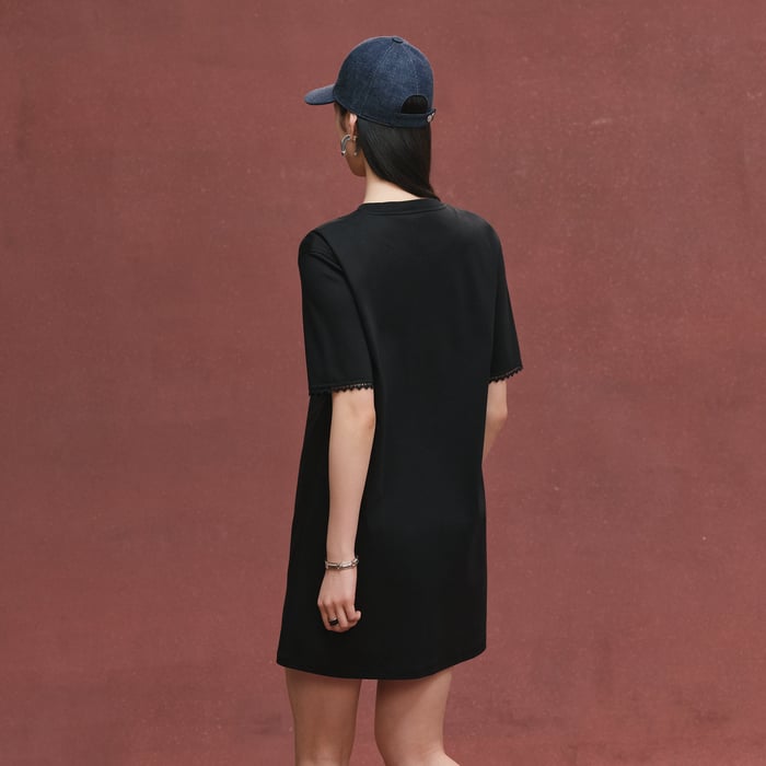 Noir Embroidered Pocket Flared Dress