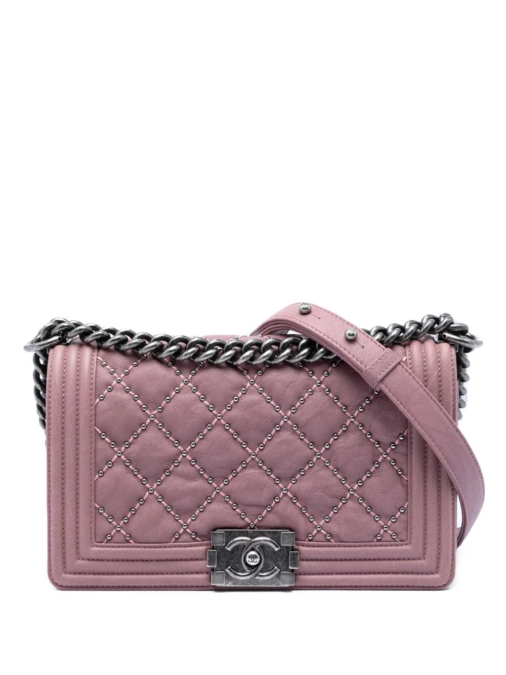 2015-2016 Old Medium Quilted Crumpled Calfskin Studded Boy Flap crossbody bag
