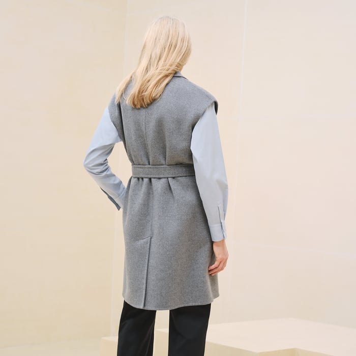 Gris Crayon Belted Cashmere Long Vest