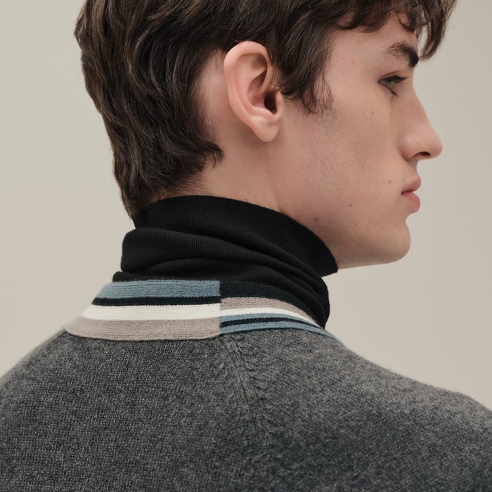 Anthracite Cashmere "Rayures Asymetriques" Buttoned Cardigan