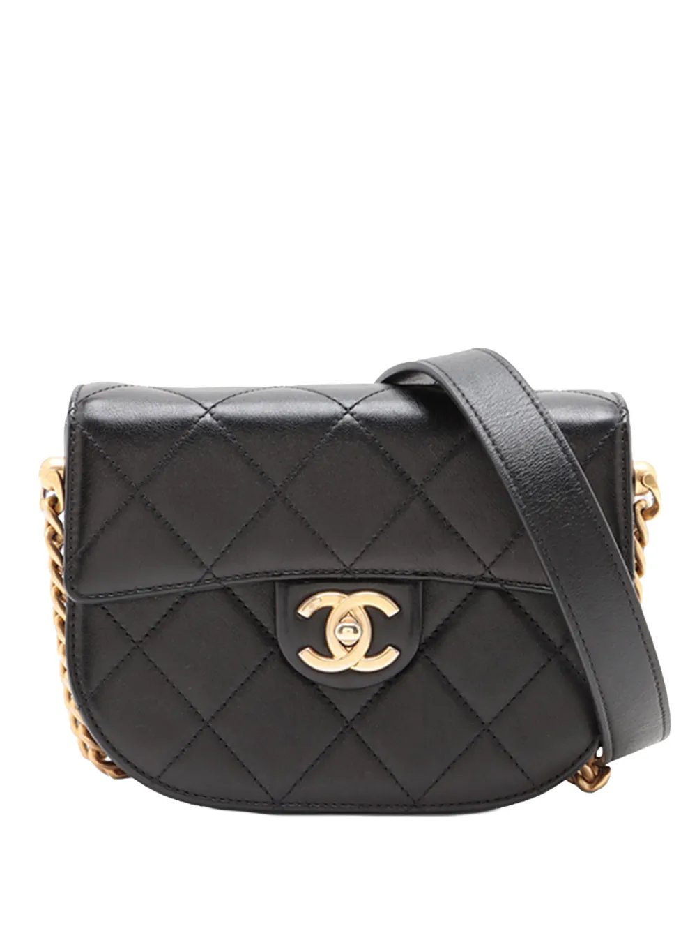 2021 Mini CC Quilted Calfskin Round Moon Messenger Flap crossbody bag