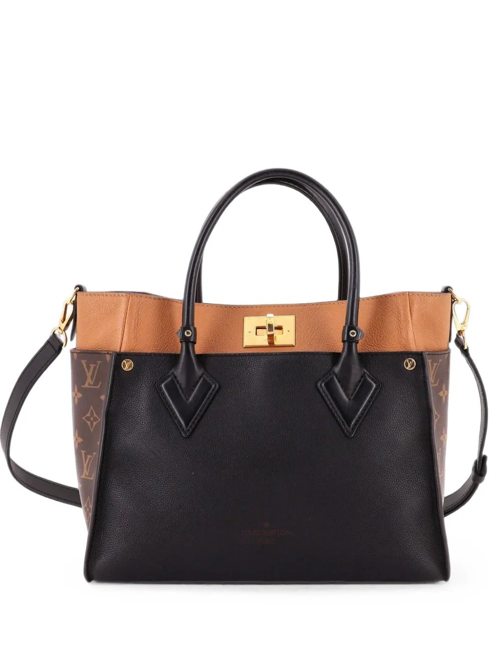 On My Side Leather with Monogram Canvas MM tote bag