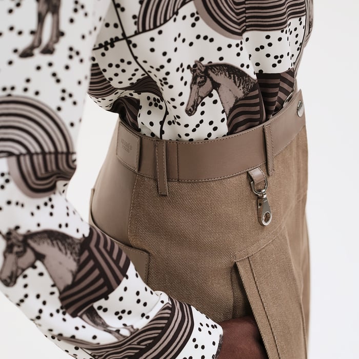 Vert Thé De Rooibos Loose Fit Pants With Leather Detail