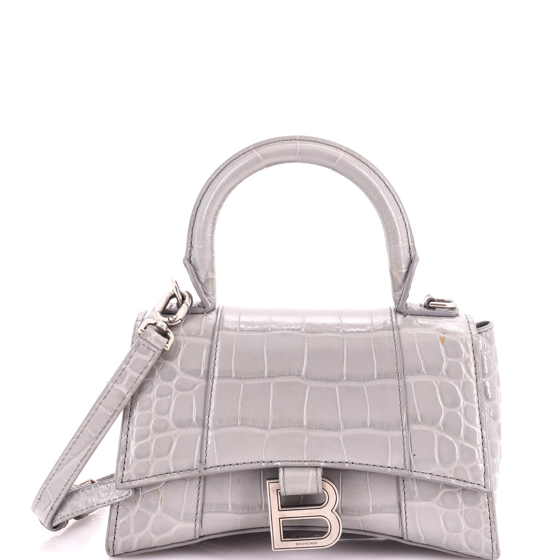 Hourglass Top Handle Bag Crocodile Embossed Leather XS
