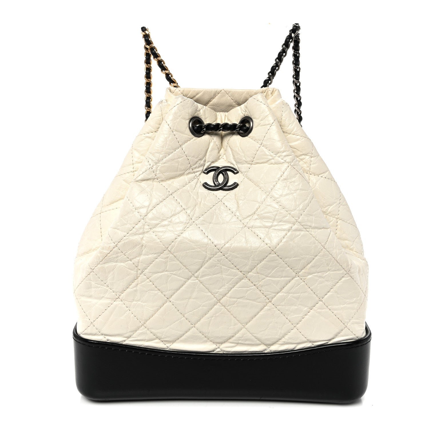 Chanel Aged Calfskin Quilted Gabrielle Backpack Black White