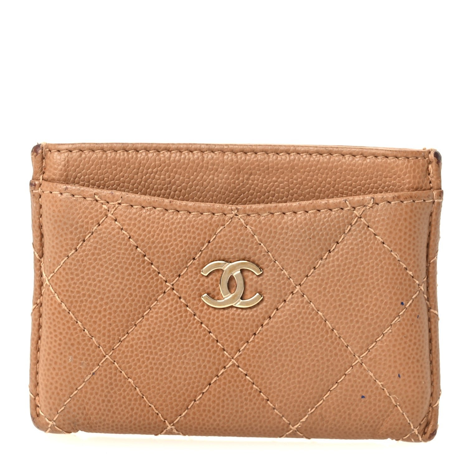 Chanel Caviar Quilted Card Holder Dark Beige