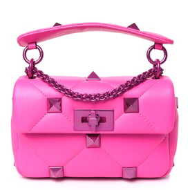 Valentino Garavani Nappa Lacquer Monochrome Small Roman Stud Shoulder Bag Pink PP