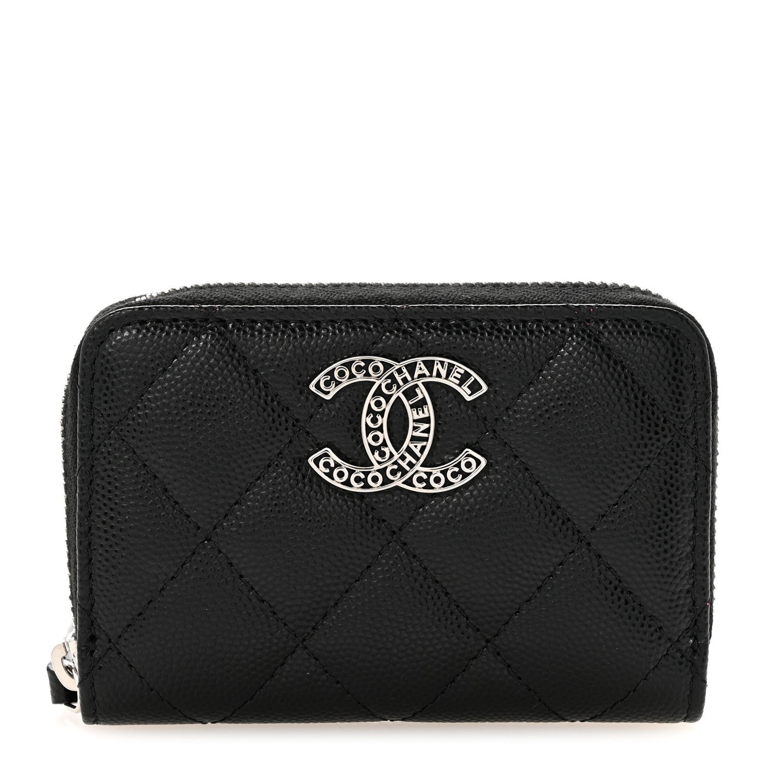 Chanel Caviar Quilted Coco Chanel Logo CC Zip Coin Purse Black