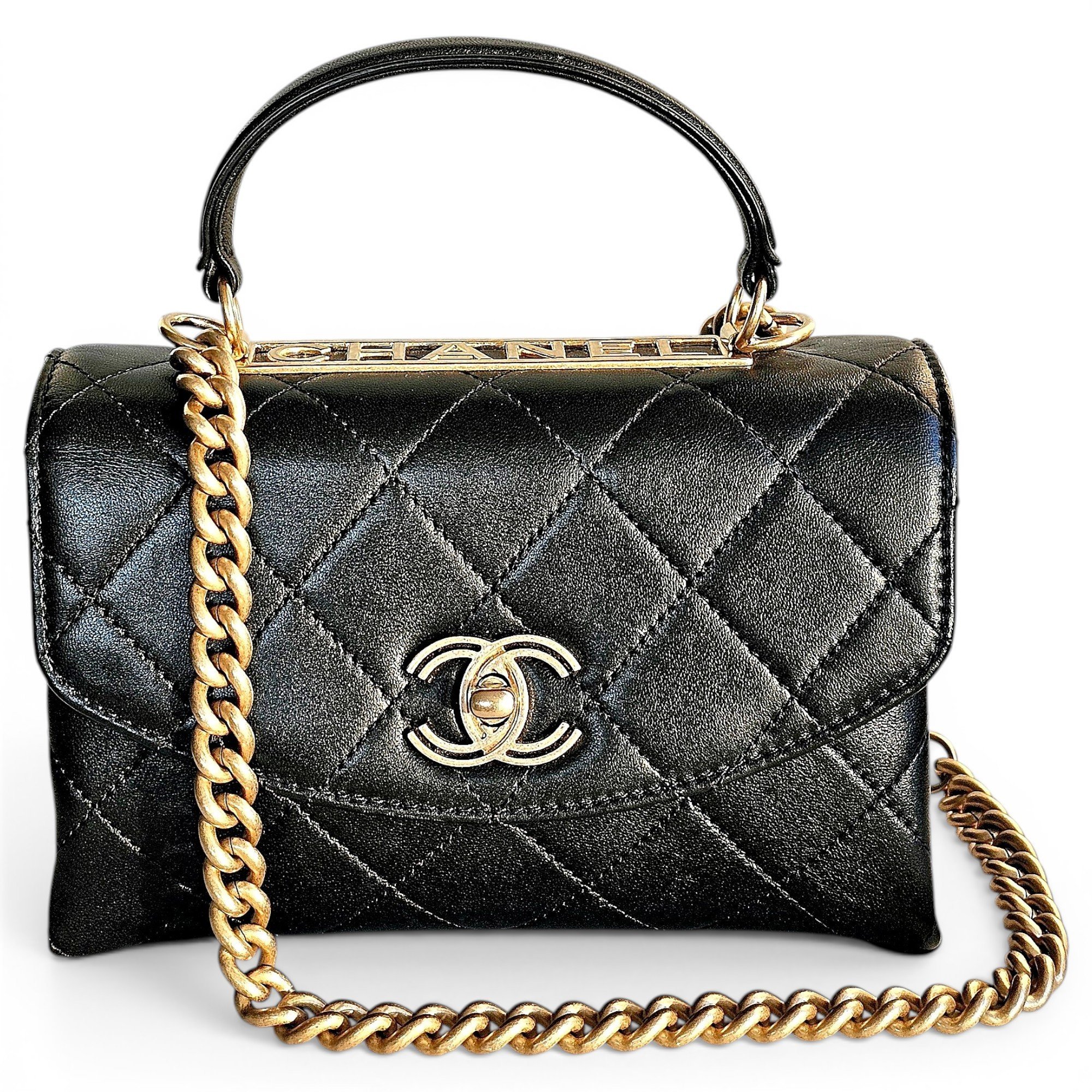 Trendy CC Top Handle leather handbag