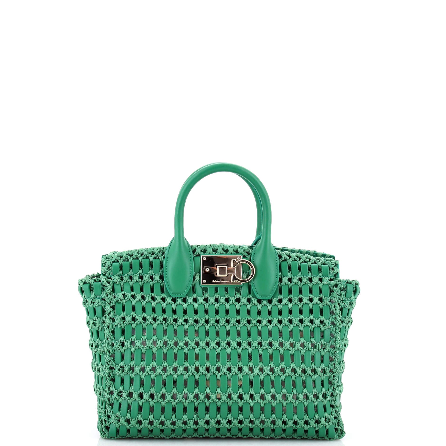 Studio Box Satchel Woven Leather with Raffia Medium