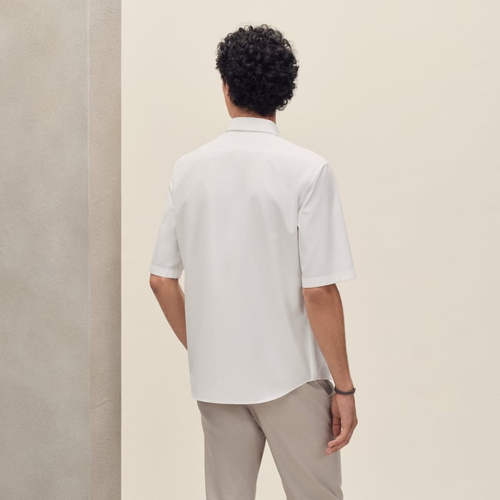 Blanc Short-sleeve Straight Cut Shirt With Leather Detail
