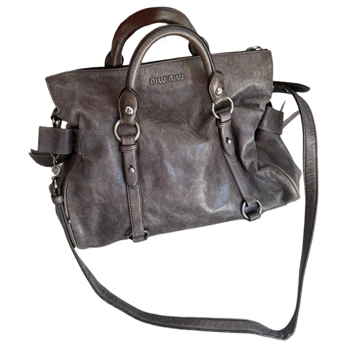 Bow bag leather handbag