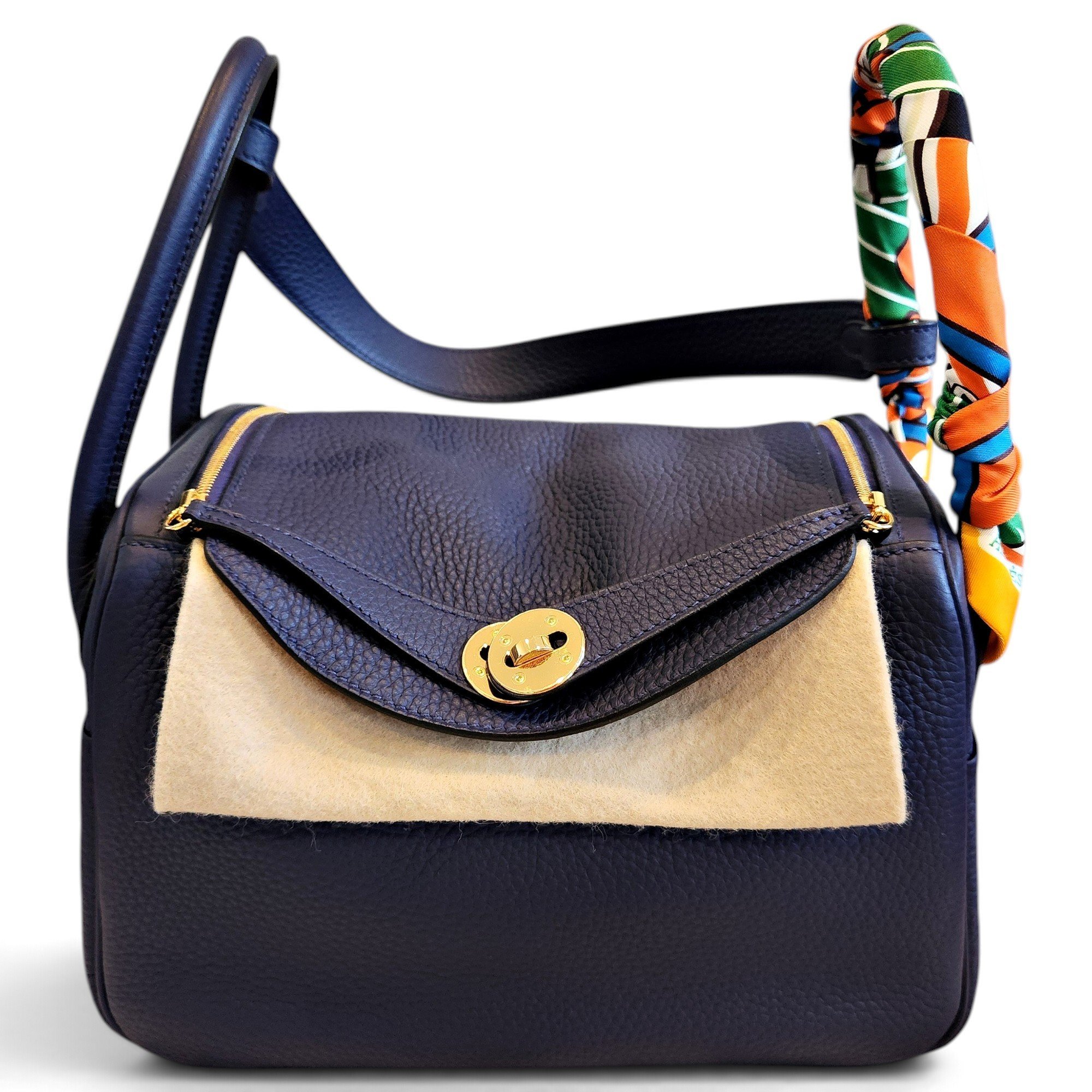 Hermes Lindy Handbag Bleu Encre Clemence Leather