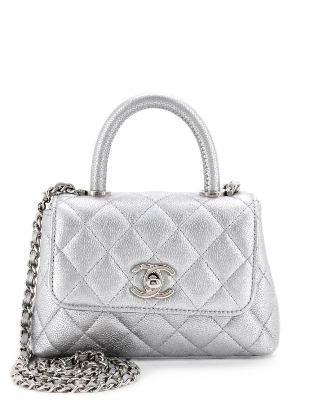 Coco Top Handle Clutch with Chain Quilted Caviar Mini satchel
