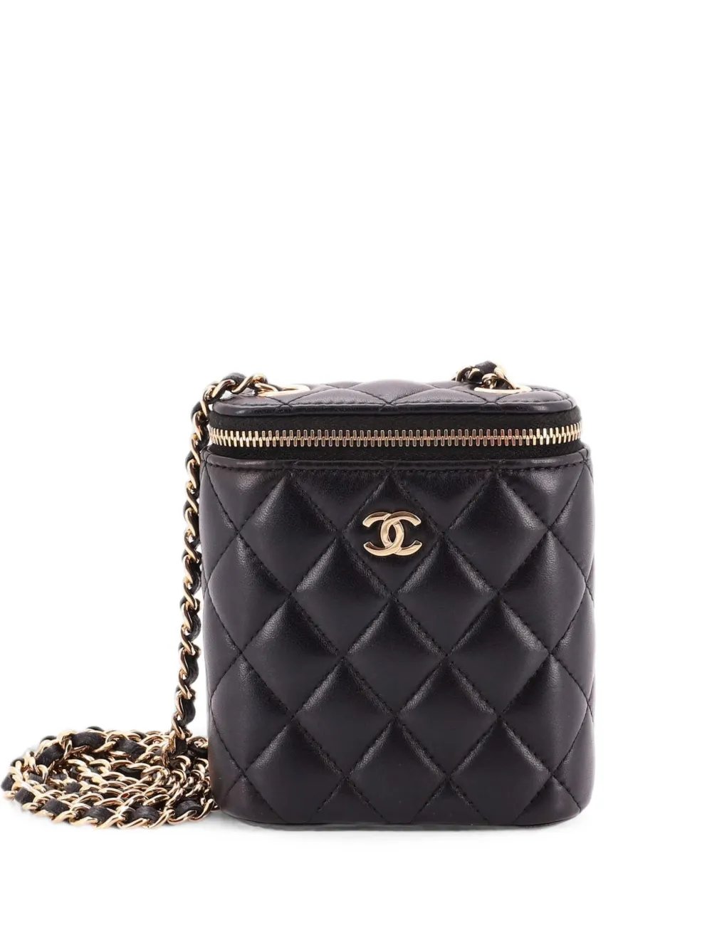Vertical Classic Vanity Case with Chain Quilted Lambskin Small clutch bag