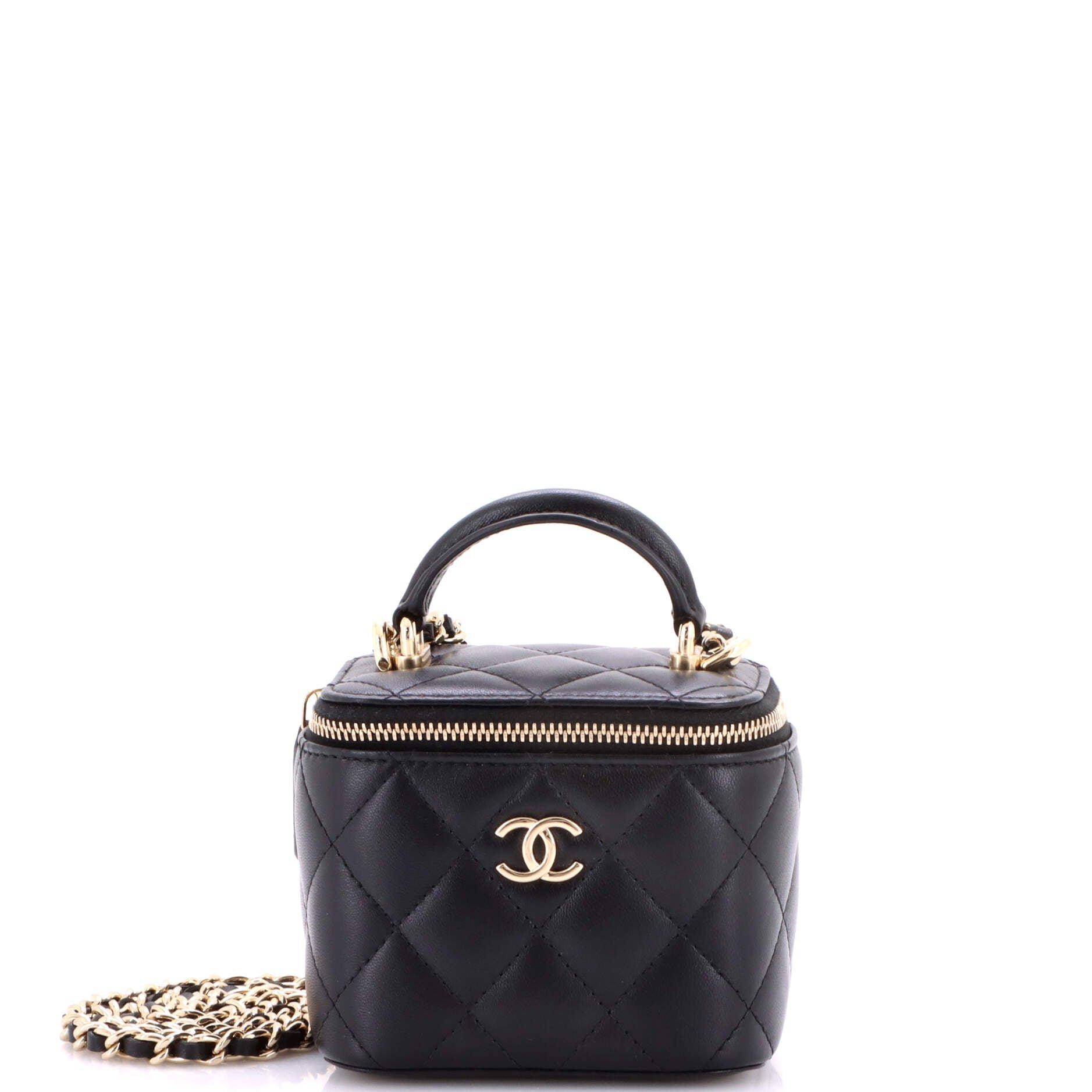 Classic Top Handle Vanity Case with Chain Quilted Lambskin Mini