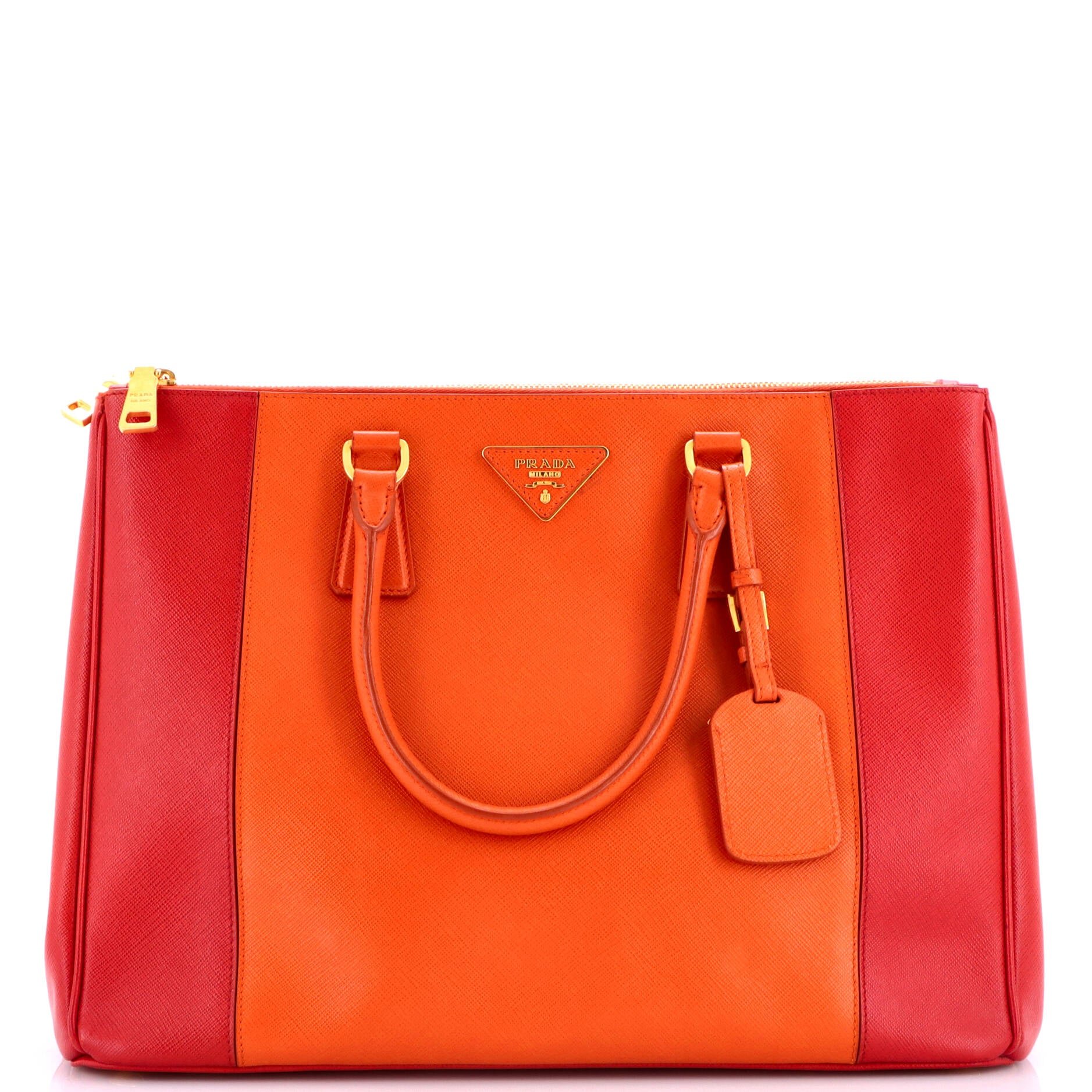 Bicolor Double Zip Lux Tote Saffiano Leather Medium