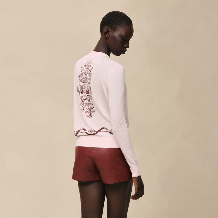 Rose Opaline "Ferronnerie" Long-sleeve Cardigan