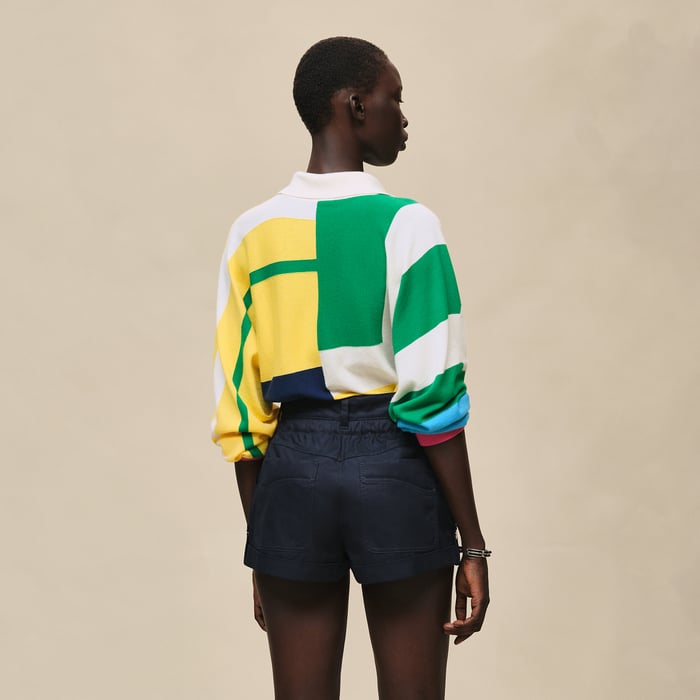 Bleu Noir Short En Twill De Coton
