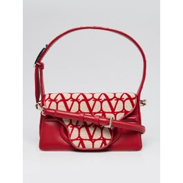 Valentino Valentino Naturale/Red Iconographe Fabric Le Grand Deuxieme Small Shoulder Bag