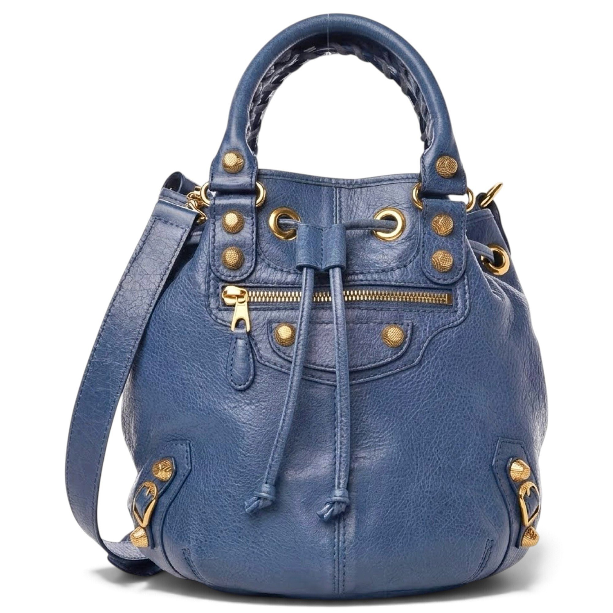 Pompon leather handbag