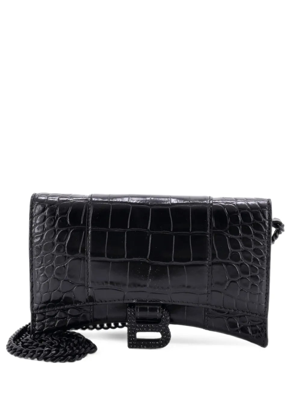 Hourglass Chain Wallet Crocodile Embossed Leather clutch bag
