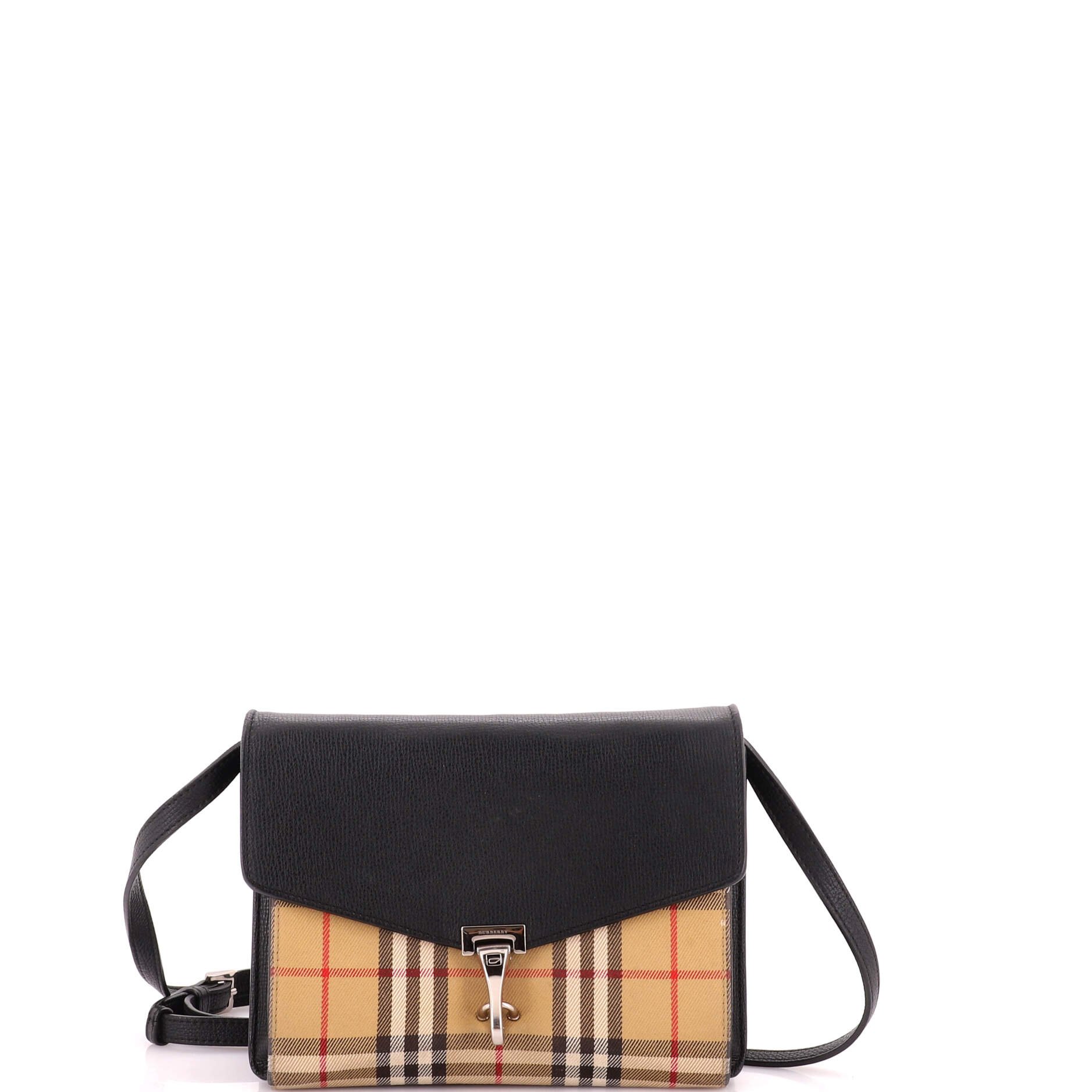 Macken Crossbody Bag Leather and Vintage Check Canvas Small