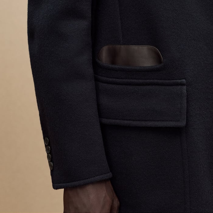 Marine Emile Cashmere Coat With Leather Details