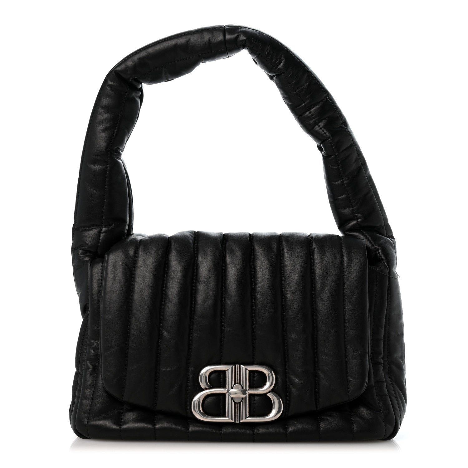 Balenciaga Crushed Calfskin Quilted Small Monaco Shoulder Bag Black