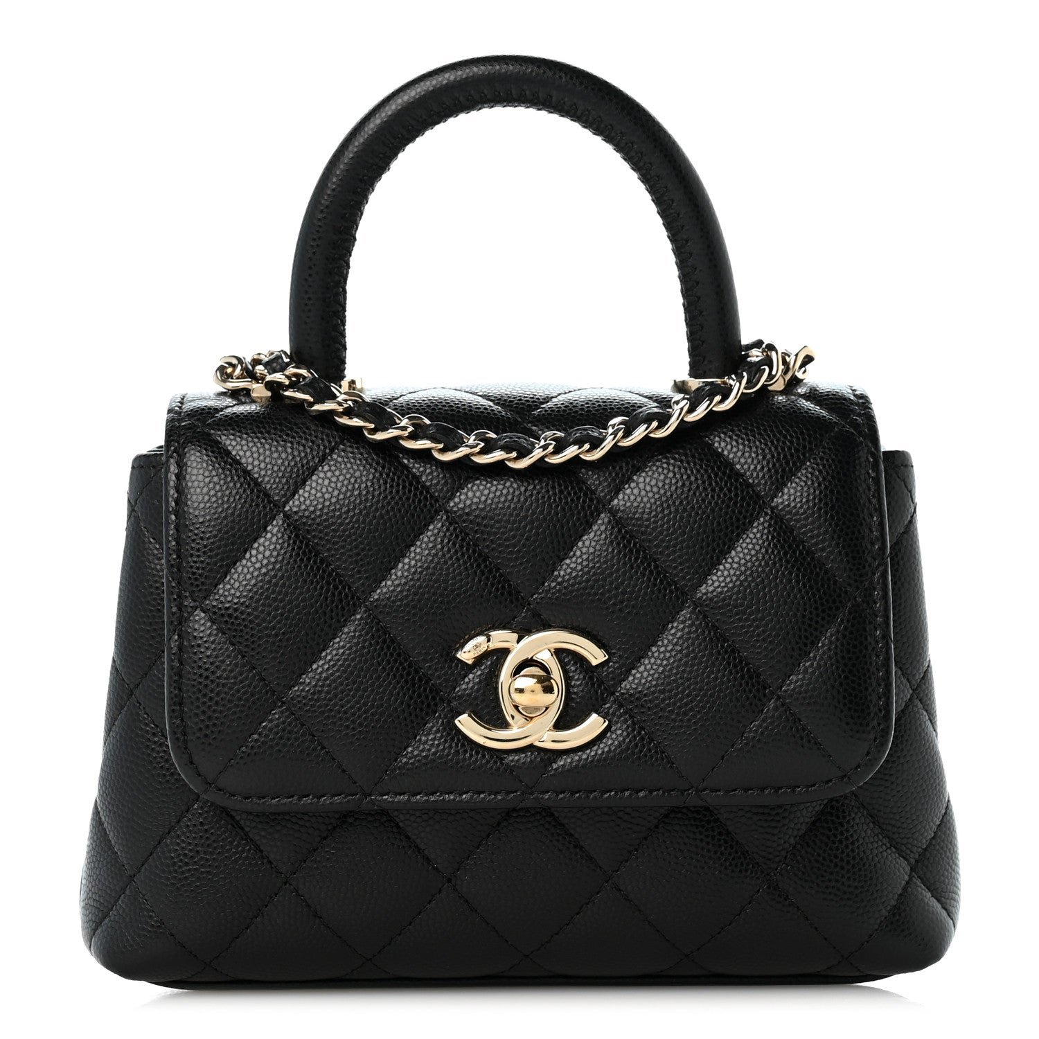 Chanel Caviar Quilted Coco Handle Clutch With Chain Black