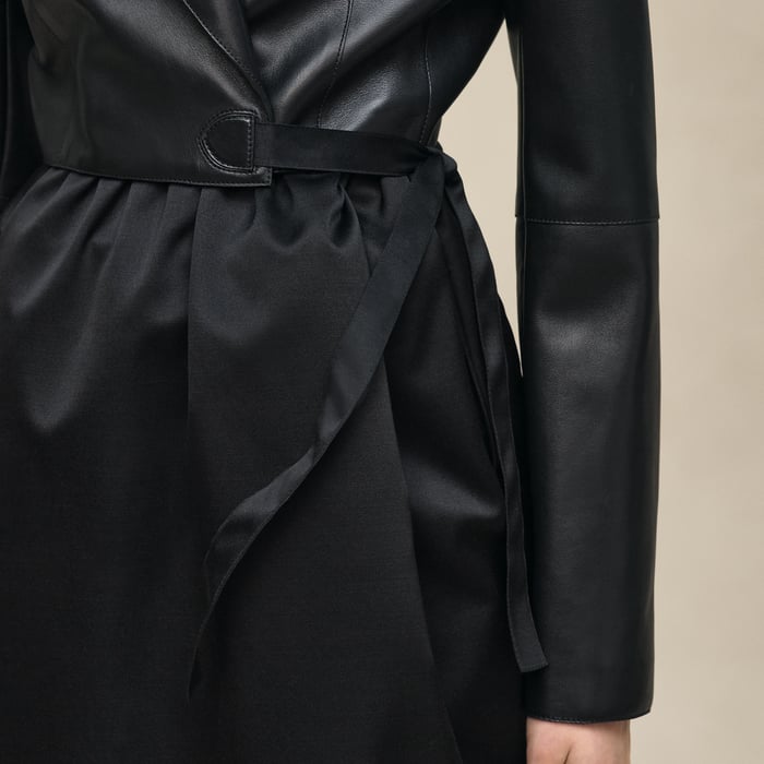 Noir Wrap Leather Suit Jacket