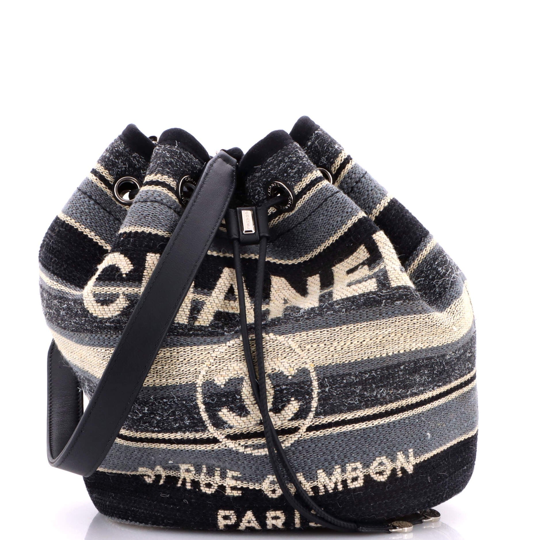 Deauville Drawstring Bucket Bag Canvas with Striped Detail Medium
