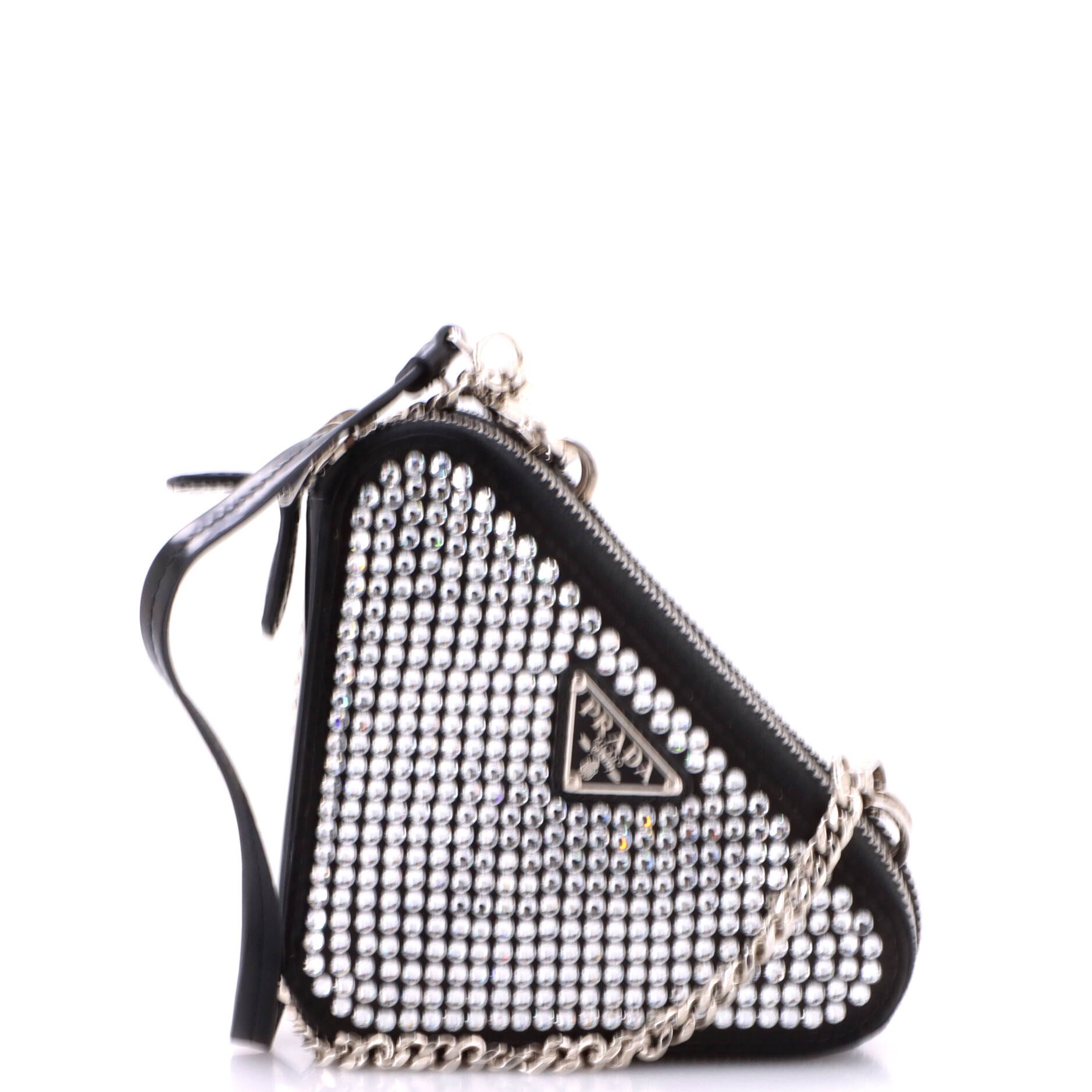 Triangle Double Pouch Crossbody Crystal Embellished Satin Mini